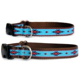 Stylish dog collar : Native American turquoise ribbon dog collar. Aztec, Navajo, Santa Fe, Southwestern & Native American influenced handmade hight quality designer dog collar for puppies, small dogs to large dogs. Made in the U.S.A. XL