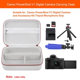 Elonbo Carrying Case for Canon PowerShot V1 Digital Camera, Hard Travel Protective Cases Fits Canon V1 Camera and Accessories Kit Tripod, SD Card Reader, Mesh Pocket fits Battery Charger, White
