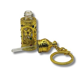 3 ARCHES USA Refillable Glass Anointing Oil Keychain Bottle 2ml - Portable Essential Oils & Travel Size Container with Applicator for Anointing Oil, Church Gifts (Gold)