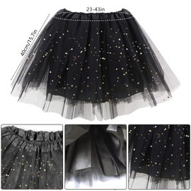 FSPwg Women's Tutu Skirt Glitter Tulle Petticoat, Adult Elastic 3 Layer Sparkle Bubble Dance Skirt Party Costume for Teen (CA/US, Alpha, One Size, Regular, Regular, Black)