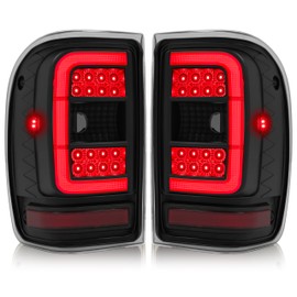 KUAFU LH & RH Tail Light Compatible with 2001-2011 Ford Ranger LED C Light Bar Rear Brake Tail Lamp Assembly Plastic (Smoke Lens+Black Housing)