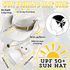 Mtgluk Fishing Hat, Wide Brim Breathable Sun Boonie Hat Safari Hiking Hats Beach Bucket Cap for Men Women (White)