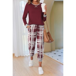 Ekouaer Pyjamas for Women Cotton Pyjamas Ladies Pyjamas Christmas Pjs Long Sleeve Nightwear Casual Jogger Pants with Pockets S-XXL