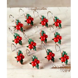 The Lakeside Collection Christmas Mistletoe Shower Curtain Hooks for Holiday Bathroom Decor - Set of 12