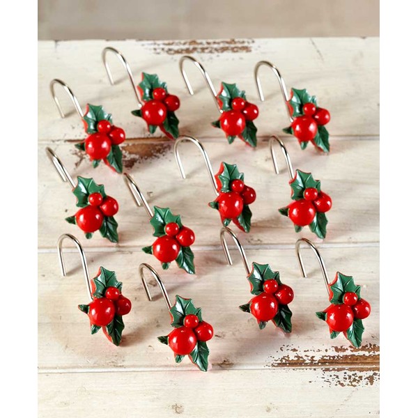The Lakeside Collection Christmas Mistletoe Shower Curtain Hooks for Holiday