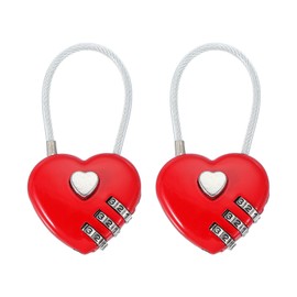 MECCANIXITY Heart Padlock, 3 Digit Combination Lock Heart Shape Mini Code Locks for Jewelry Storage Box Valentine Gift Travel Bags Gym Outdoor Combo Lock, Red, Pack of 2