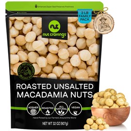 NUT CRAVINGS - Roasted Macadamia Nuts - No Shell, (32oz - 2 LB) Bulk Nuts Packed Fresh in Resealable Bag - Healthy Protein Food Snack, Food Assortments Hazelnut