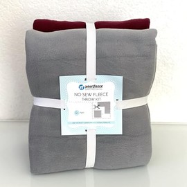 Solid Fleece No Sew Throw Kit - Gray/Maroon (50x60)