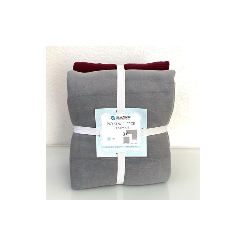 Solid Fleece No Sew Throw Kit - Gray/Maroon (50x60)