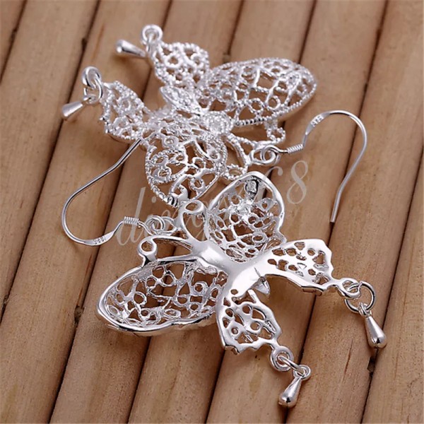 Generic Designer Inspired 925 Sterling Silver See-through Butterfly Dangle Earrings
