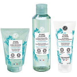 Kit Yves Rocher Rutina facial ultra refrescante: Gel Limpiador (125 ml) + Agua Micelar desmaquillante 2 en 1 (200 ml) + Mascarilla facial hidratante