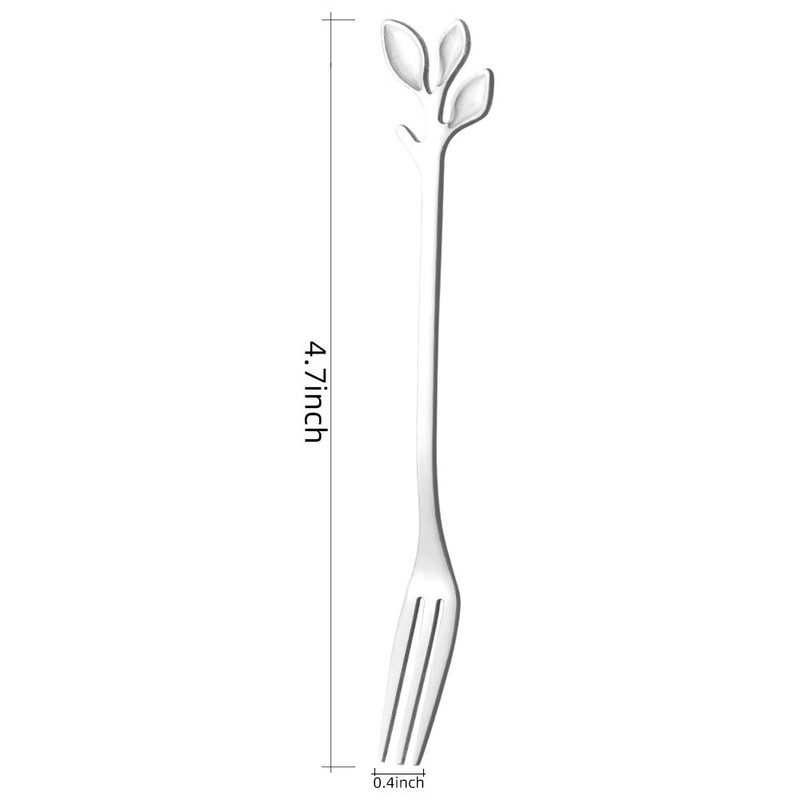 AnSaw 8-Pieces 4.7-inch Small Appetizer Forks With Leaf Handle(Silver)