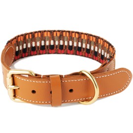 Mino Dog Collar Real Leather & Weaving Belt Combined with Anti Oxidative Buckle 3 Sizes Cover The Range of Application from 9 to 18 Inches (Harris, Medium), CG81029