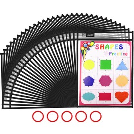 Gamenote 6 Pack Magnetic Small White Board Set & Dry Erase Pockets 30 Pack with Rings