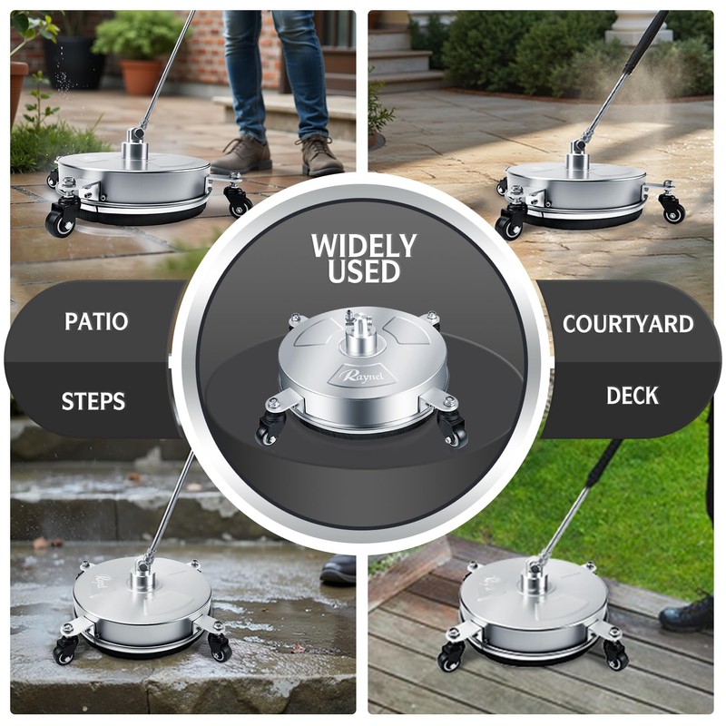 RAYNEL 14'' Pressure Washer Surface Cleaner with 4 Wheels, Stainless