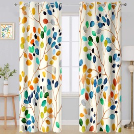Emwnodti Floral Window Curtain 2 Panels Sets, Colorful Leaf Boho Flower Blackout Curtains Room Darkening Grommets Bohemian Curtains, Window Curtains for Living Room Bedroom Drom Decor 52x96 inch