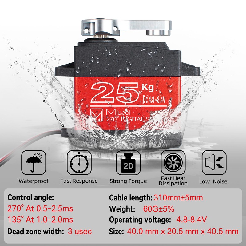 25KG High Torque RC Servo, Miuzei Waterproof Servo Motor Compatible