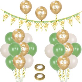 Balloons 20th Birthday Man Women Decoration, 23 Pieces Olive Green Gold Latex Balloons, Garland 20th Birthday Party Decorations Balloons for Women Men Birthday Decoration 20 Years Bunting