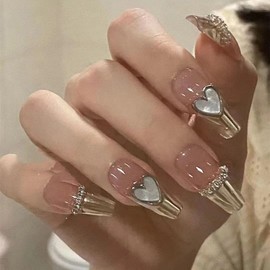 Nail Tips, 3D Nails, 24 Pieces, Long False Nails, Bowknots, French Nails, Glitter, Dreamy, Korea, Popular, Bride Nails, Coming of Age of Age Ceremonies, Weddings, Take Pictures, Nail Supplies, Wood