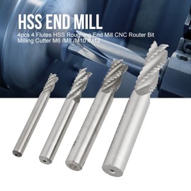 Qinlorgo Set of 4 Milling Cutters - 4 Cutting Edges HSS Roughing Cutter CNC M6/M8/M10/M12 High Speed Steel for Metal and Alloy Steel
