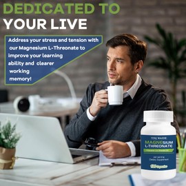 Magnesium L-Threonate Supplement 120 Capsules, 2000 mg Magnesium Threonate with Vitamin C & D3, High Absorption for Sleep, Cognition and Energy Support, Non-GMO(60 Days Supply)