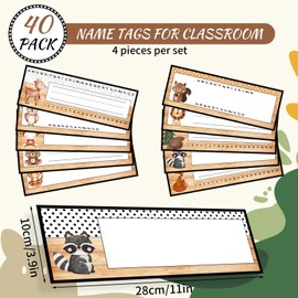 FYSUIMU 40 Pcs Woodland Friends Nameplate Woodland Animal Alphabet Name Tag Stickers Jungle Safari Forest Cartoon Back to School Self-Adhesive Name Label Decals for Students Teacher Desk Classroom