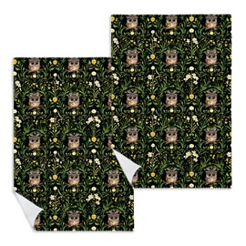 RYVJU Vintage Green Floral Owl Kitchen Towels Set of 2, Dark Academia Botanical Hand Towels for Bathroom Decor, Dark Cottagecore Green Plants Owl Dish Towels Drying Cloth for Kitchen, 16x24 Inch