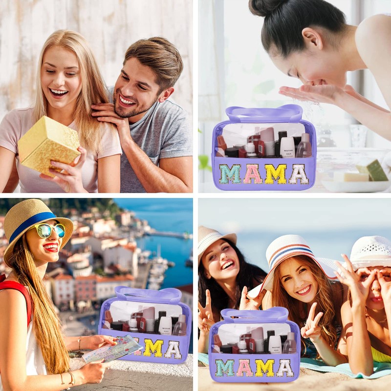 Bolsa de chenilla con parche de carta, bolsa de cosméticos