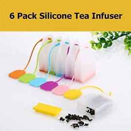 Paquete de 6 infusor de té de silicona, bolsas de té reutilizables, filtro colador de té, difusor de té, soporte para té de hojas sueltas con cuchara