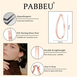 PABBEU Rose Gold Hoop Earrings for Women Hypoallergenic Sterling Silver Post Hoops Earrings Lightweight Large 14k Real Gold Plated Hoop for Women Gifts 30/40/50/60MM