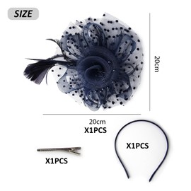 KSBBHDS 1 Piece Feather Headpiece Women Mesh Hat Hair Band Headband Wedding Accessories Feather Headband Hat Party Wedding Accessories (Navy Blue), navy