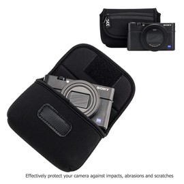 JJC Neoprene Compact Camera Case with Hand Strap for Sony RX100 III IV V VI VII Z-V1 for Ricoh GR IIIx III II for Canon G7X Mark III II SX720 for Olympus TG-7 TG-6 TG-5 TG-4 Fuji XF10 (Black), black,