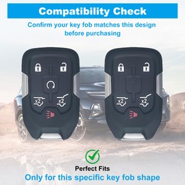 LILIP Key Fob Cover for Chevy (6-Button) - Premium Silicone Protector + Zinc Alloy Keychains for Chevy Suburban Tahoe Yukon Sierra 1500 2500HD 3500HD (Black & Gray)