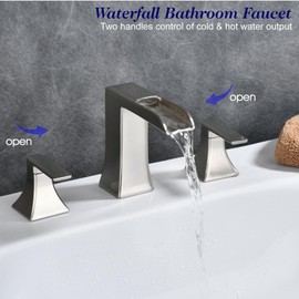 Waterfall Roman tub Faucet with Valve, 2-Handle Widespread Tub Filler,Waterfall Bathroom Faucets for Sink 3 Hole,2 Handles Brushed Nickel Bathroom Faucet,Modern Bathroom Faucets