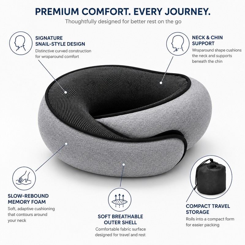 Memory Foam Travel Neck Pillow for Airplane Rest – Signature
