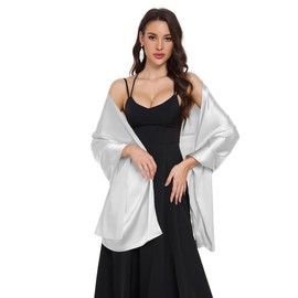Fttyeiby Shawls and Wraps for Evening Dresses Satin Shawl Wraps for Women Wedding Formal Shawl Silver