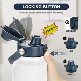 EIPOSAU Spout Lid for YETI Rambler Bottle, BPA Free, Ideal Chug Cap for YETI, Fits 18 26 36 64 oz Bottles, Replacement Lids with Push Button & Lock, Navy