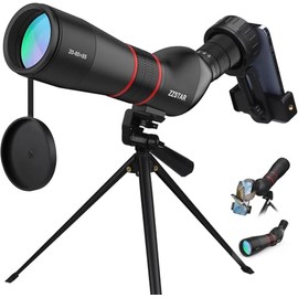 ZZSTAR 20-60x65 Spotting Scope with Tripod, 45 Degree Angled, BAK4 Prism FMC Lens Waterproof Spotting Scopes for Target Shooting/Bird Watching/Astronomy/Wildlife Scenery with Phone Adapter, Carry Bag