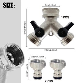 Water Connection Distributor, Y-shaped Distributor, 3/4 Inch Two-Way Splitter with Independent Switch, Water Pipe Connection Distributor, Used for Washing Machines, Kitchens, Gardens, Lawns (Silver)