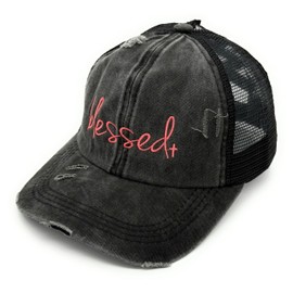 Blessed Trucker Hat for Women Distressed Christian Baseball Cap Washed Cotton Embroidered Dad Hat - Adjustable Fit
