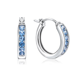 RANDES Blue Topaz Earrings Hoops Blue Huggie Hoop Earrings for Women Small Silver Hoop Earrings December Birthstone Earrings Wedding Jewelry