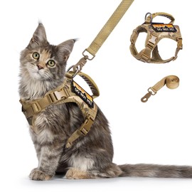 nanappice Tactical Cat Harness and Leash for Walking Esacpe Proof,Adjustable Soft Mesh Large Cat Vest with Rubber Handle Easy to Control,Molle Pathes