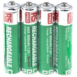 AAA Battery NiMH 1.2V 0.8Ah Rechargeable with Standard Contacts, Pack of 4, MFR: 5046051
