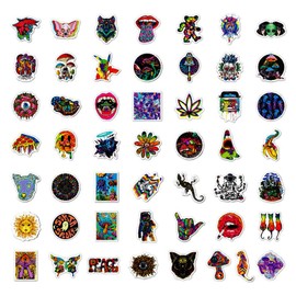 Qpout Psychedelic Hippie Stickers, Waterproof Trippy Accessories Stickers, Hippie Sticker Packs for Adults, Hippie Stickers for Water Bottles, Computer, Phone, Guitar, Luggage, Pack of 100