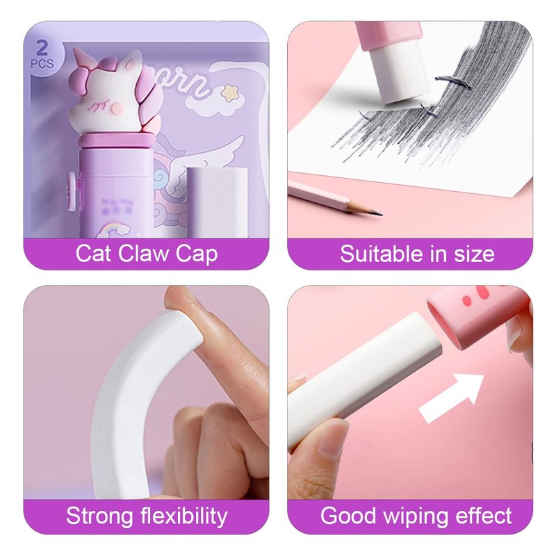 SGERUFZ 1 x retractable unicorn eraser for children, stationery for