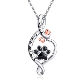 HKPATOP Infinite Dog Cat Paw Pendant Necklace 925 Sterling Silver - Paw Print Memorial Jewelry Gifts For Pet Owner Women