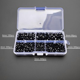 Chengmu 3-8mm Bicone Black Glass Beads for Jewelry Making 750pcs Faceted Shape Crytal Spacer Beads Assortments Supplies Accessories for Bracelet Necklace with Elastic Cord
