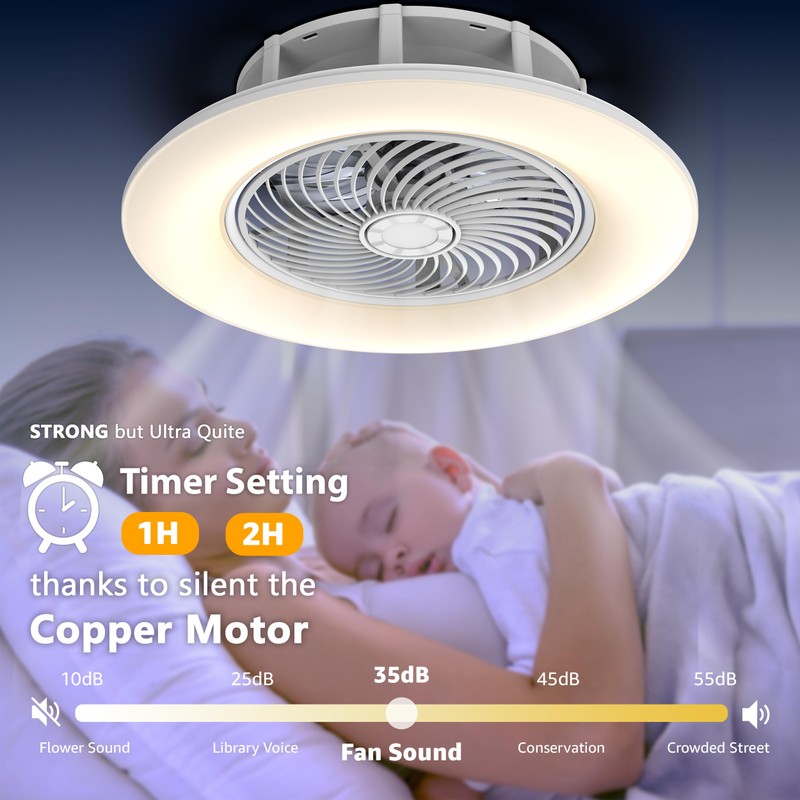 PrimeMall Bladeless Ceiling Fan with Light and Remote Control 22"