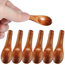 Ymapinc 6pcs Small Wooden Spoons, Mini Wood Spoon for Spice Jars Sugar Salt Sauce Teaspoon Cooking Kitchen - Red Brown
