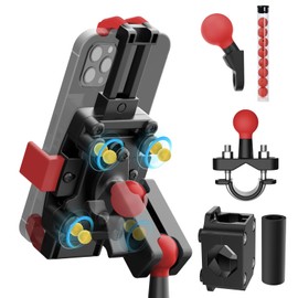 ABITLOP Motorcycle Bike Phone Mount with Vibration Dampener, 360°Motorcycle Bike Phone Holder for 4.7”-7.1”, Super Stable Nylon with Silicone Universal Handlebar Phone Mount (Red)